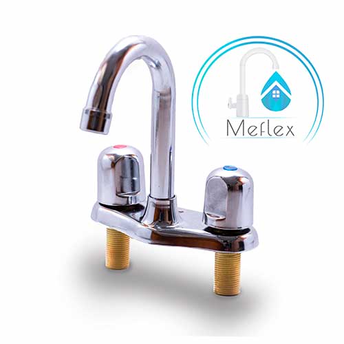 Lavamanos cuello de cisne con manillas redondas